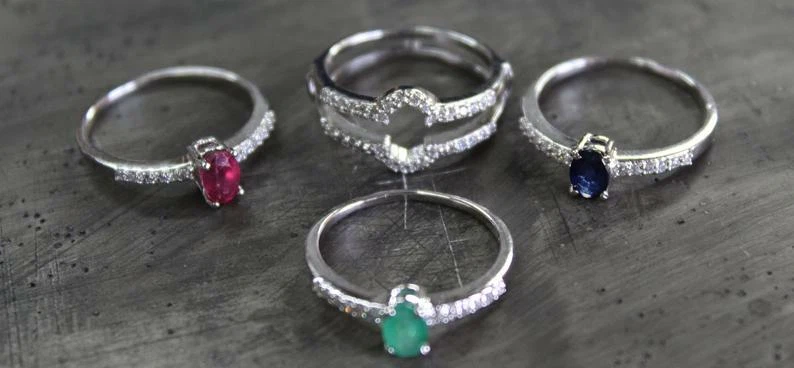 Silber 3 in 1 Ring Smaragd Blauer Saphir Rubin Wechselbarer Ring Für Frauen - Bild 3 von 4