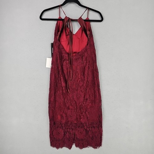 Lulus Halter Dress Womens M Red Lace Overlay Open Back Sexy Strappy Back Slit - Picture 11 of 11