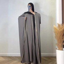 Muslim Women Open Kimono Abaya Inner Dress Set Dubai Kaftan Turkey Loose Casual