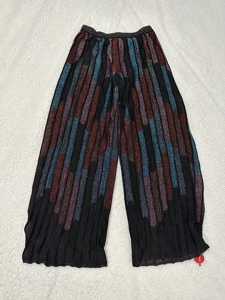 Calça M MISSONI glitter listrada metálica perna larga 46 viscose multicolorida
