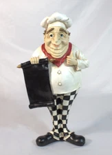 Chef Statue Figurine Kitchen Decor Holding Chalkboard Checkered Pants cute