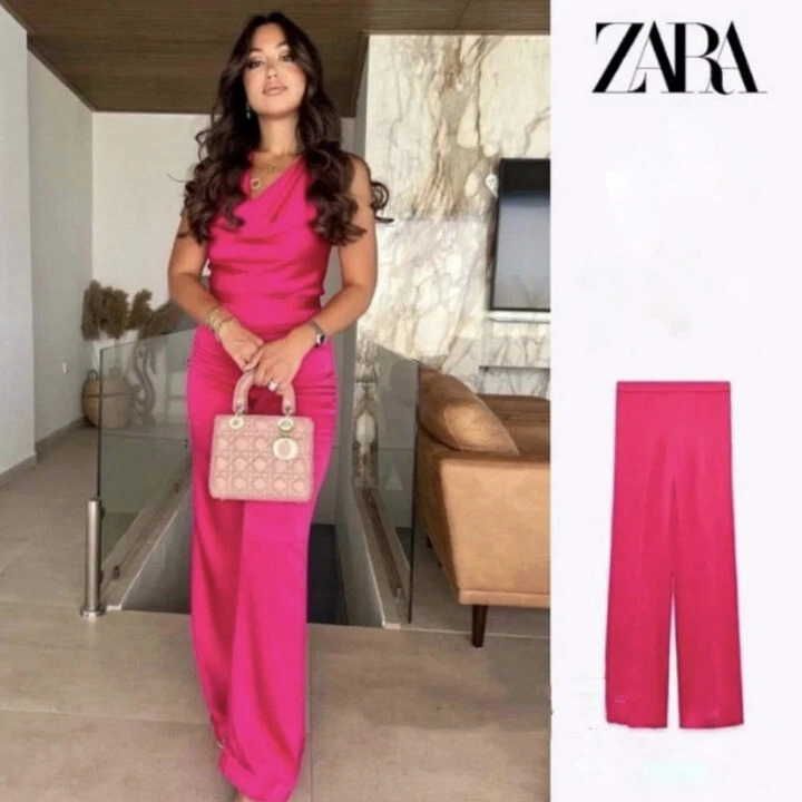 Wide Leg Satin Trousers - Fuchsia Satin