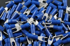 14-16 GAUGE VINYL SPADE 6 CONNECTOR 100 PK BLUE CRIMP TERMINAL AWG CAR BVST6