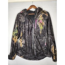 Mossy Oak Women's Camo Hooded Jacket Pink Accent Zip Up Jacket Med