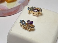 .75cttw Natural Blue Topaz, Amethyst  Diamond Swirl 14Kt YG Stud Earrings 17237