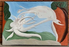 Vintage Abstract Surreal Figures Oil Painting Modern Art Wall Hanging MCM