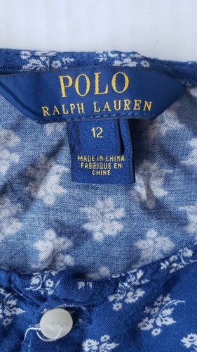 Polo Ralph Lauren Dress Girls 12 Blue White Floral Boho - Picture 2 of 4