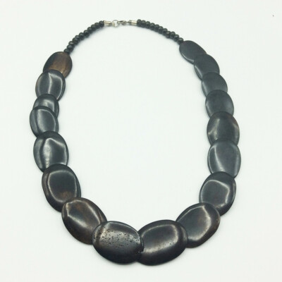 Exotic Large Flat Beaded Disk Dyed Brown Bone Necklace