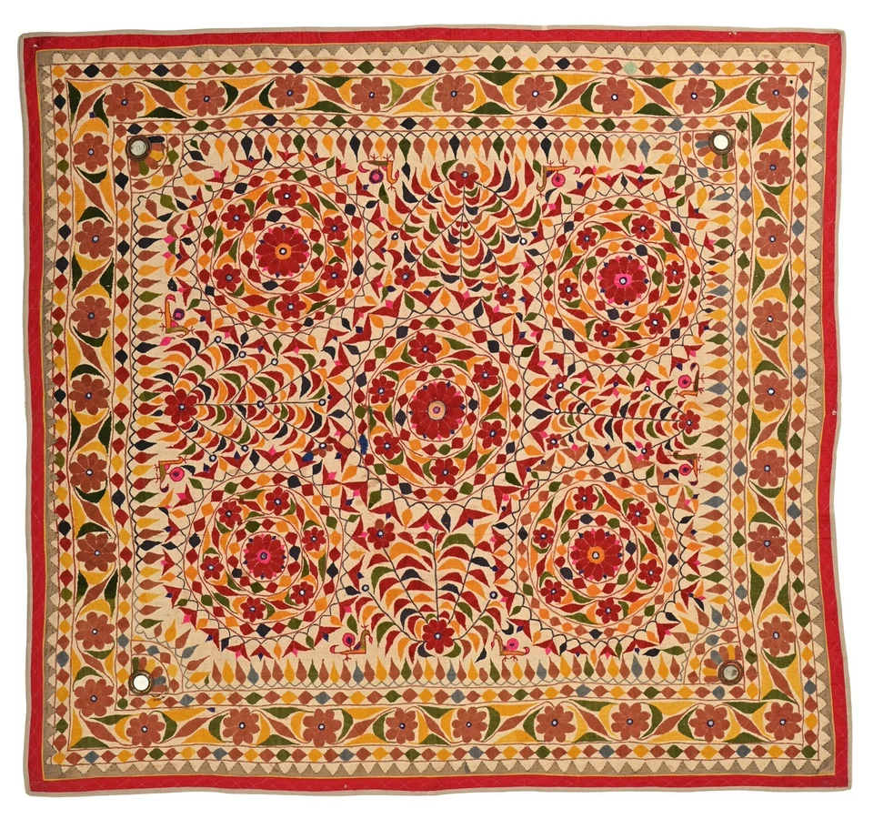 Wall Mandala Flower Embroidered, Indian Hanging Tapestry Cotton For Home Decor. - Image 4 of 4
