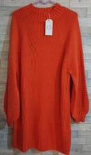 NWT! LILLUSORY Womens Long Sleeve Sweater Dress Orange Cream Bodycon XL