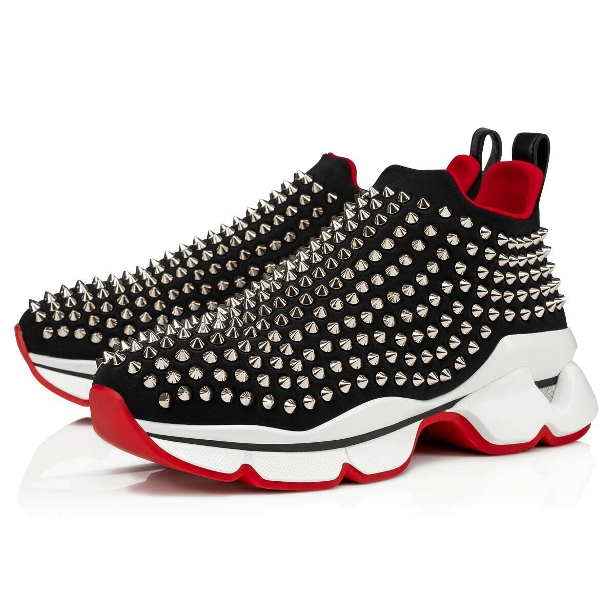 Christian Louboutin Spike Sock Donna Flat Black Silver Red Neoprene Sneaker  40