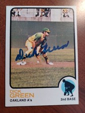 DICK GREEN 1973 Topps # 456 autographed signed card OAKLAND ATHLETICS 73 AUTO