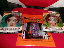 2 packs of day of the dead tattoos and one door cover brand new factory sealed