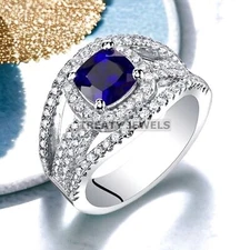Blue Sapphire Cushion Cut Gemstone With 925 Sterling Silver Ring For Men's #278