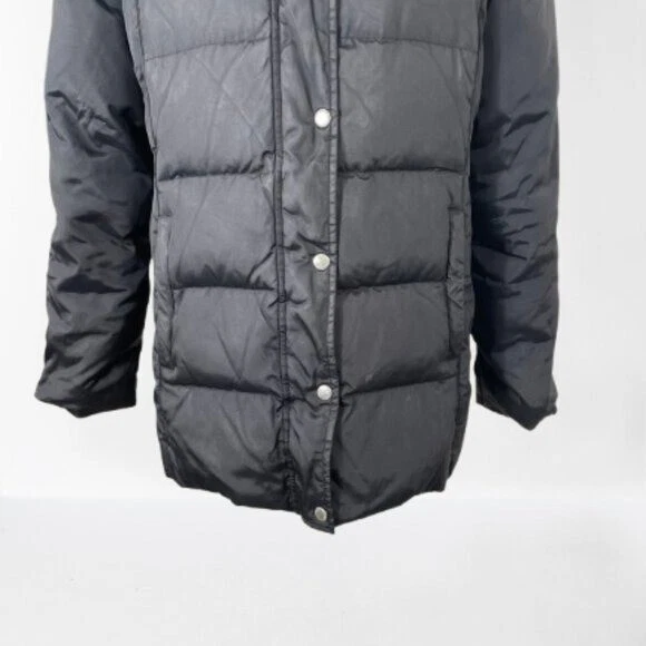 Piumino donna Michael Kors nero imbottito pelliccia sintetica orlo cappuccio taglia L con difetti