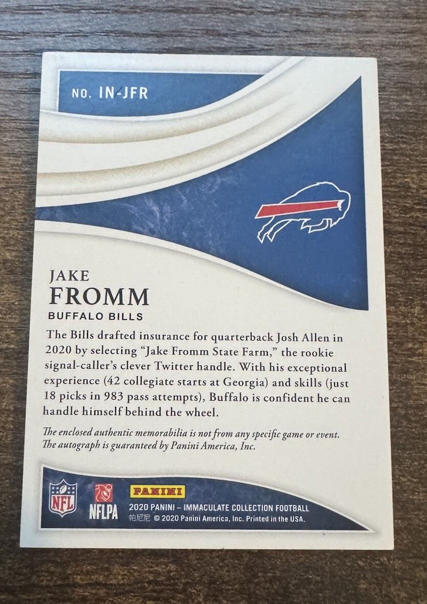 2020 IMMACULATE JAKE FROMM NUMBERS RPA ROOKIE 2 COLOR PATCH RC GOLD AUTO /10 SSP view 2