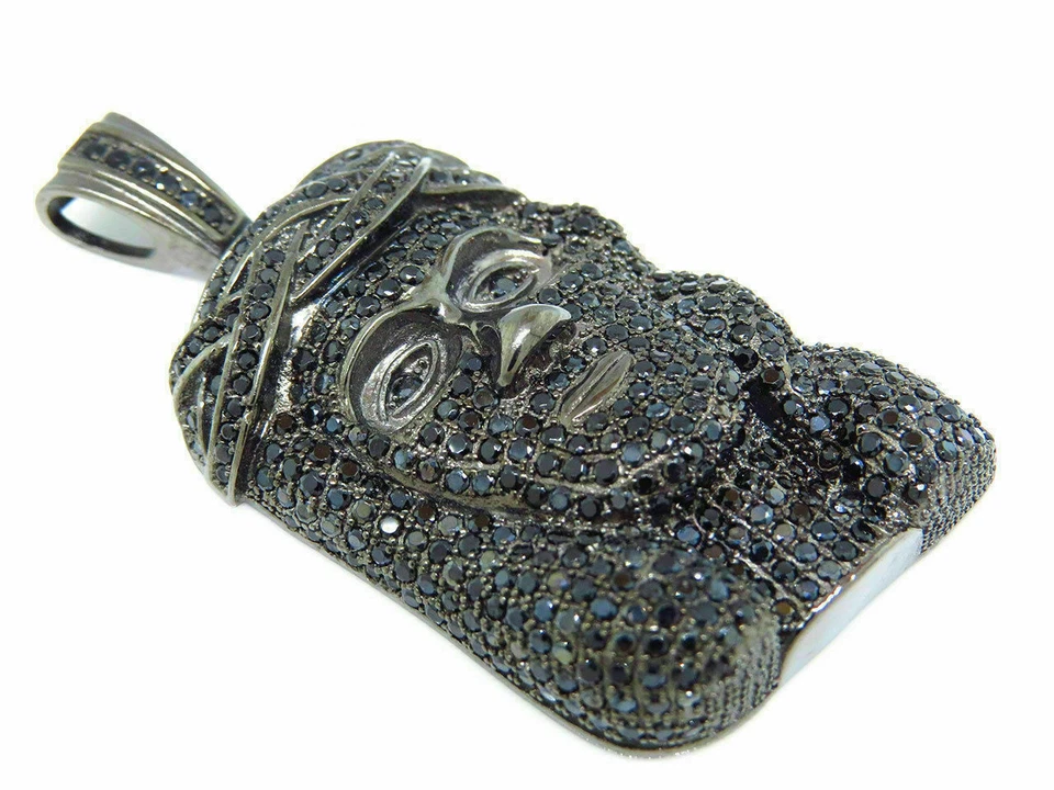 Colgante de plata 925 con cara de Jesús de circonita cúbica negra de 1,5 quilates Foto 4 de 4