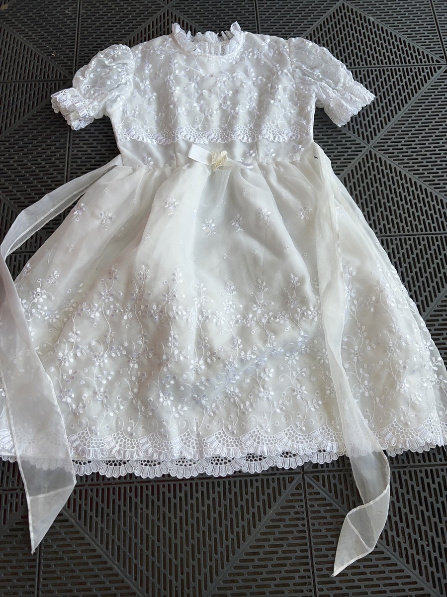 open lace back dress First Communion Princess Dress for Girls with Lace Round Neck Sleeveless Children Puffy Dress (Pink Sash Detachable), White / 10 main image 1
