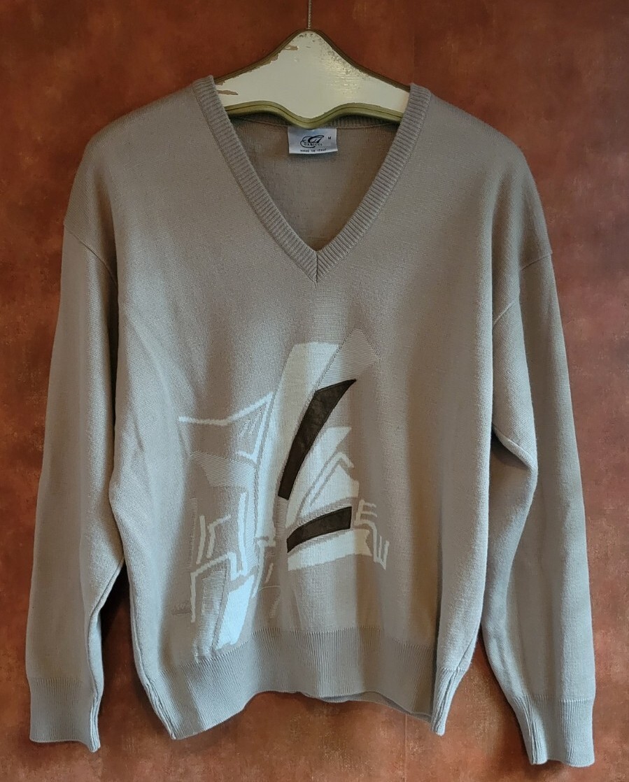 RARE VINTAGE GABICCI Geometric ITALY WOOL BLEND SWEATER V-neck M