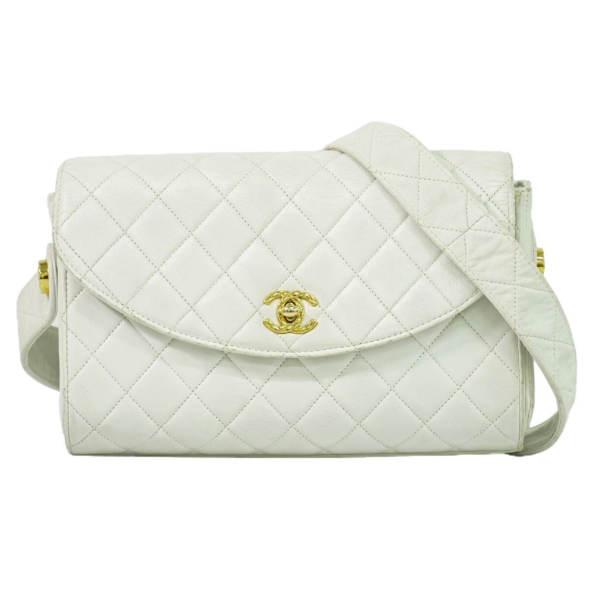Chanel Coco Matelasse White Leather Shoulder Bag Pochette