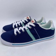 Lands' End Sneakers Shoes Women 9 Canvas Low Top Navy Blue Mint Green Lace Up