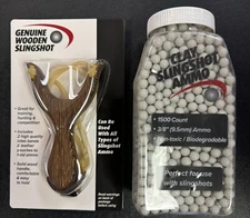 DAC Genuine Wooden Slingshot with 1500 rounds of 3/8" Clay Slingshot Ammo