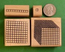 Place Value Number Grid Rubber Stamp Set of 4 - 1's-10's-100's-1000's - Wood Mtd