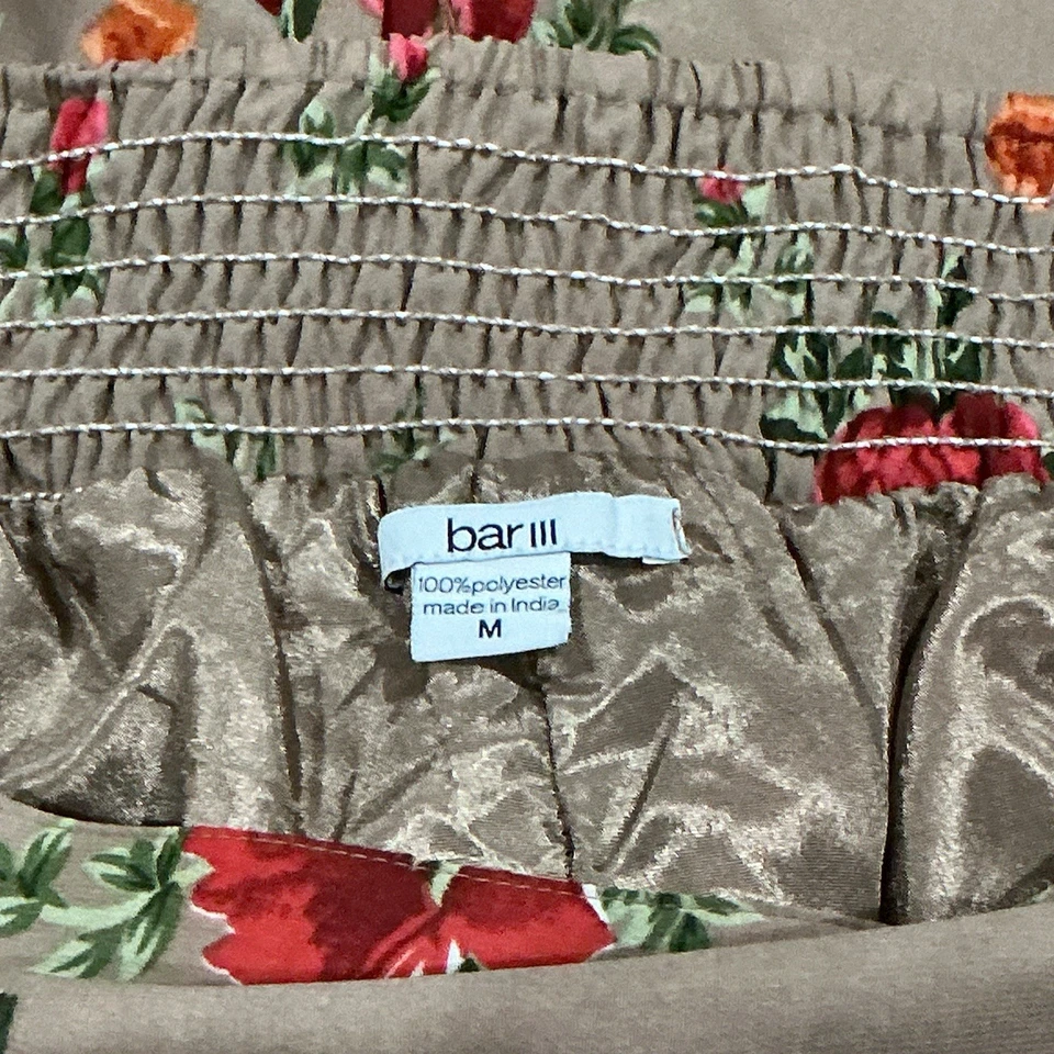 Pantalones Bar III Floral Pierna Ancha Boho Chic Flow Pantalones Taupe Rojo Rosas Talla M Foto 2 de 4