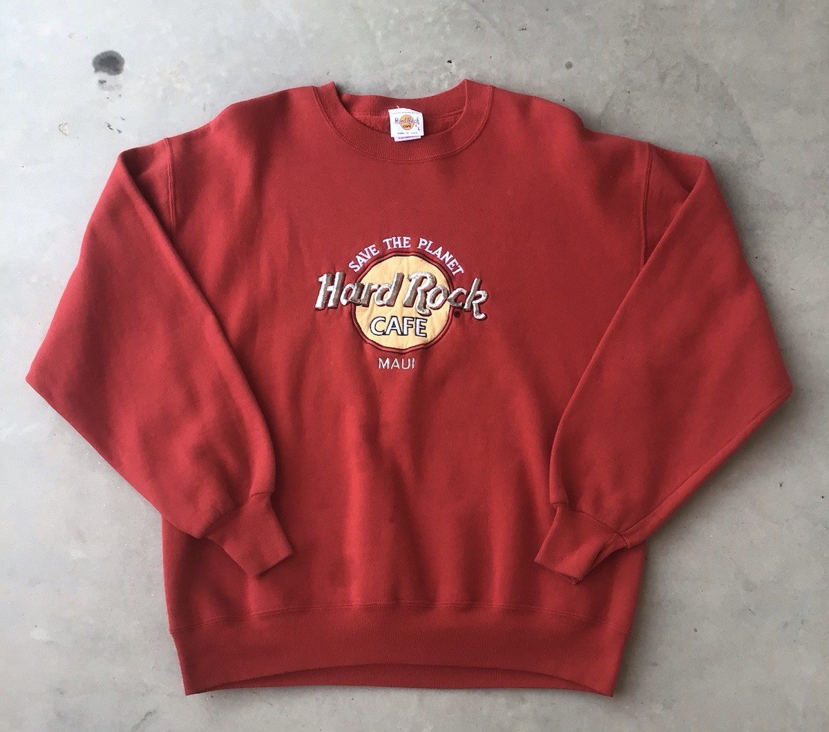 Vintage Hard Rock Cafe Sweatshirt SZ Large Red 90s Maui Hawaii Save The Planet