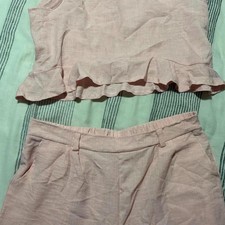 Pink Ruffle Tank Top  Wide-Leg Pants Set