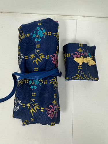 x2 Ada Lum Asian Satin Silk Travel Jewelry Roll Zippered Compart. Pouch Blue SET