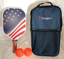 New Pickleball Set w/Racquet, 2 Balls, Carry Case, Box Prager U United USA Flag