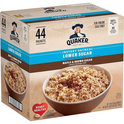 Quaker Instant Oatmeal Lower Sugar, Maple & Brown 1.19 Ounce (Pack of 44)