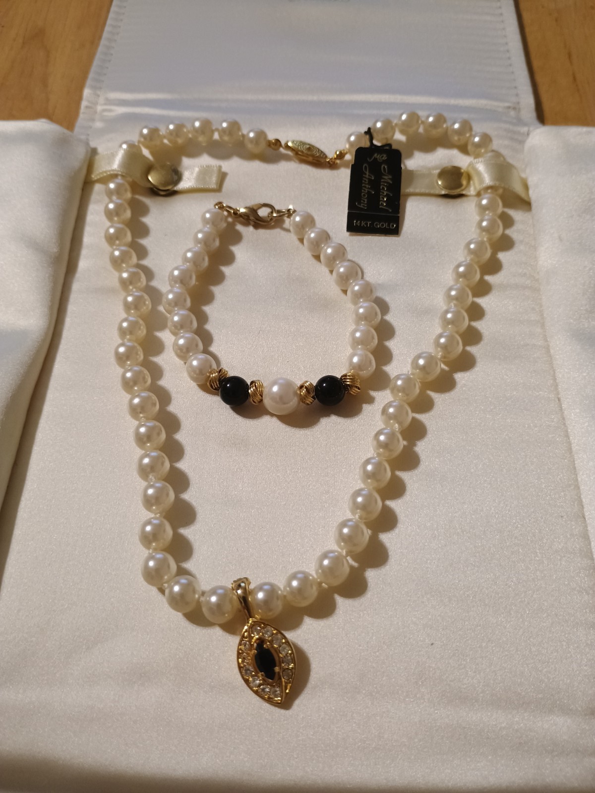 Michael Anthony Jewelers 14k Gold Pearl Necklace & Bracelet Set w/ Onyx Accents