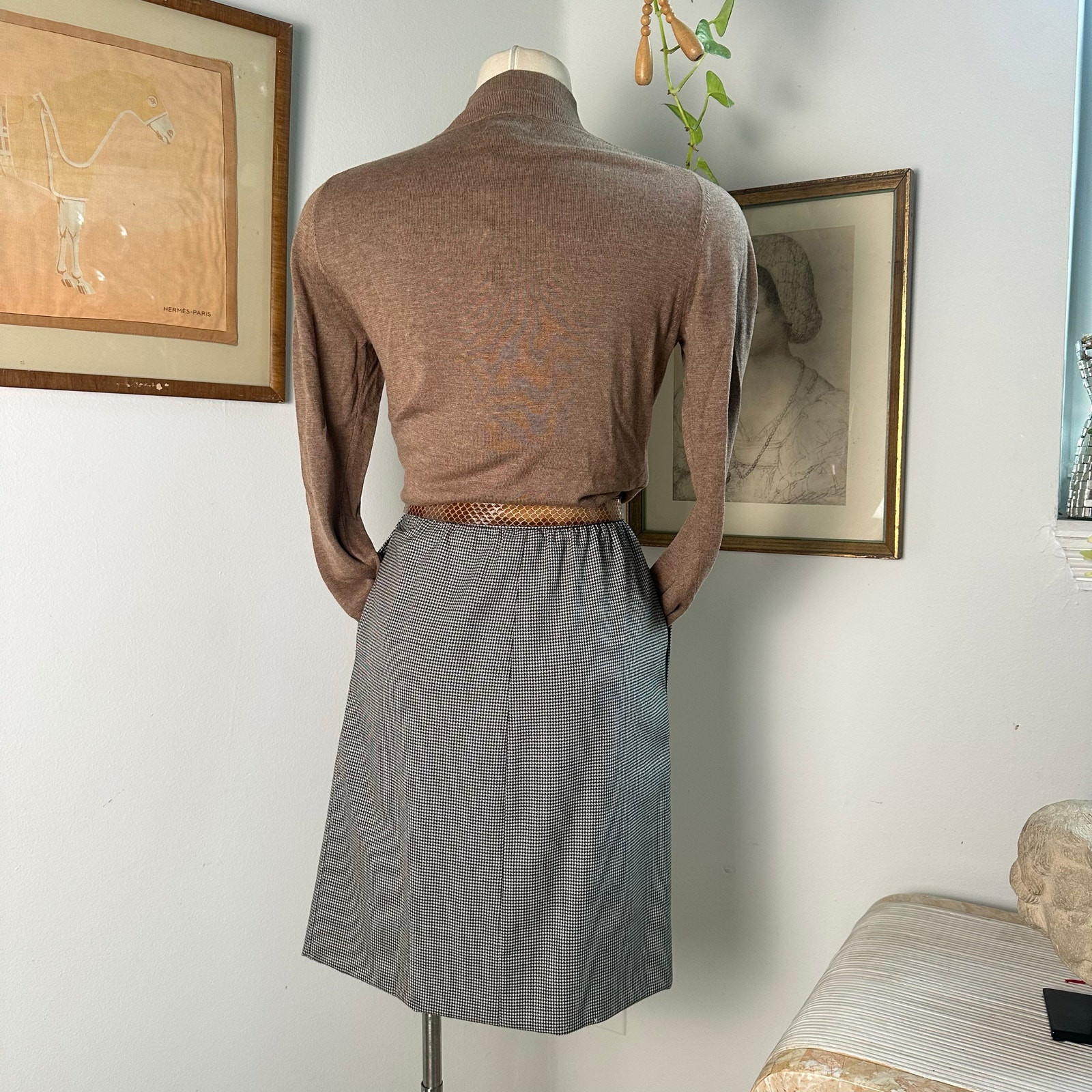 Gonna vintage Saint Laurent lana pied de poule dettaglio pieghe [stima taglia]