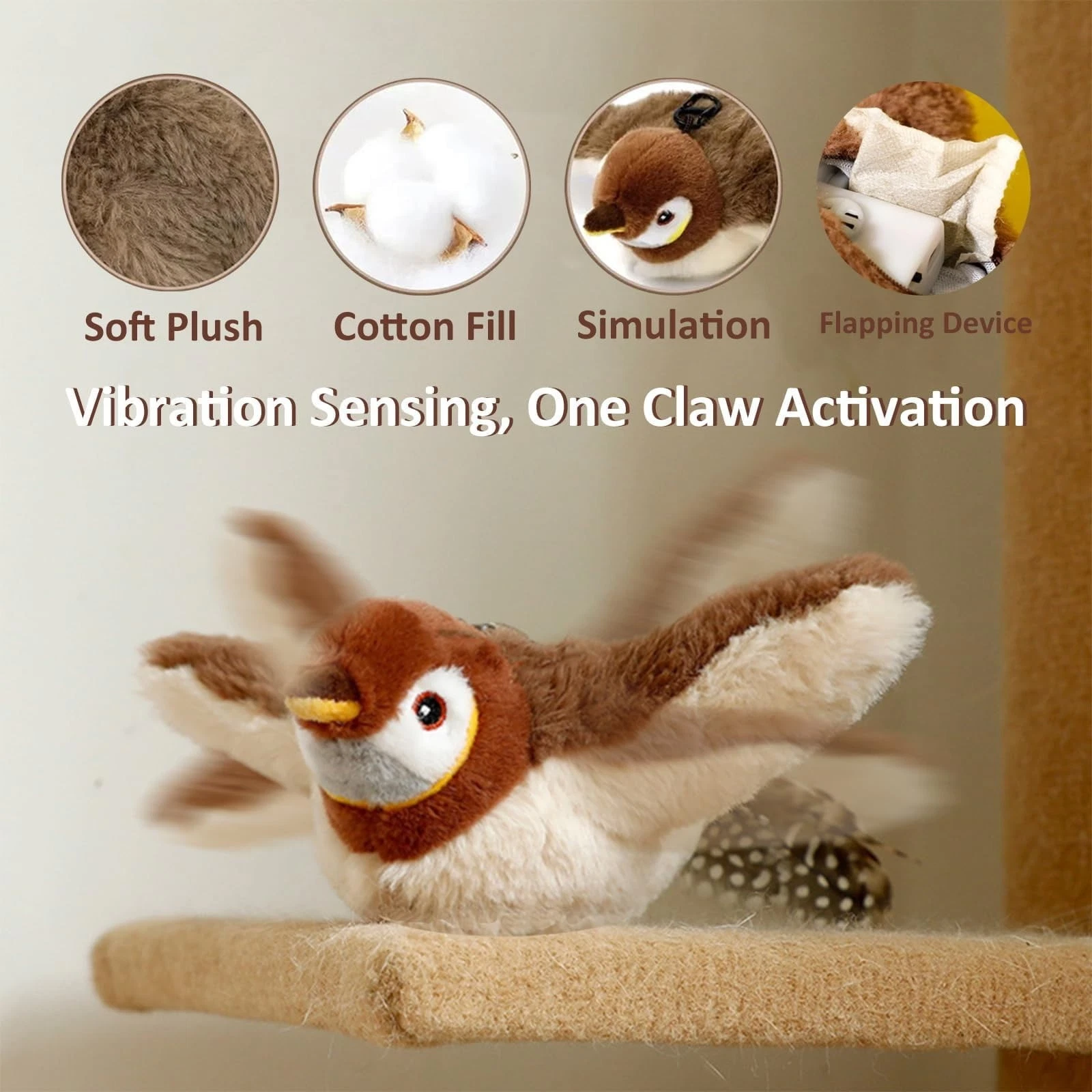 9.4x9.1in Flappy Chase Cat Toy - Flapping Wings,Chirping Bird for Cats (Sparrow)
Opens in a new wind