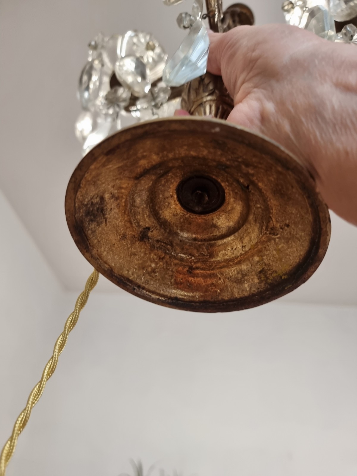 Golden table girandole late 19th century crystal tassels 5 lights style...