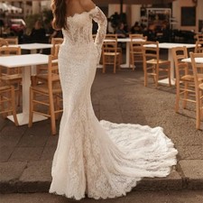Vintage Mermaid Wedding Dresses Long Off The Shoulder Lace Appliques Brides Gown