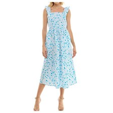 Draper James Blue Floral Cottagecore Square Neck Cotton Midi Dress Women's M