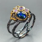 Unique ring Natural Black Opal Ring 925 Sterling Silver Size 8 /R471410