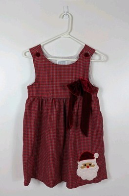 Lil Cactus Red Plaid Sleeveless Babydoll Dress Santa Applique Christmas Bow 8Y