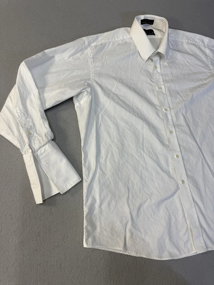 BLACK Saks Fifth Avenue Shirt Mens 17.5 34/35 White Modern Classic Fit Dress - Image 3 of 4