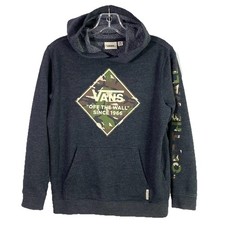 Vans Hoodie Youth Med Gray Spell Out Off The Wall Charcoal Gray/Camo Graphic