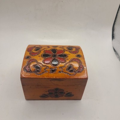 Wood box with hand painted florals all over. Hinged. Small
