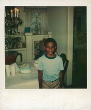 Old Vintage Photo COLOR POLAROID SOLO BLACK AFRICAN AMERICAN BOY BIRTHDAY CAKE