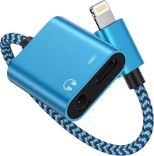 iPhone Headphone Adapter with Charge 2-in-1 Lightning to 3.5mm Female Blue 