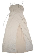 BHLDN Dress Womens 12 Beige Maxi Spaghetti Strap Wrap Front Formal Gown