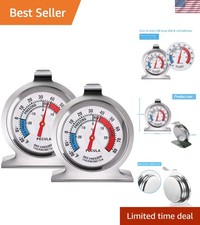 Stainless Steel 2 Pack Refrigerator  Freezer Thermometer with Easy-to-Read Dial