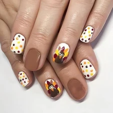 Thanksgiving Turkey Press on Nails Short Square Fake Nails with autumn false