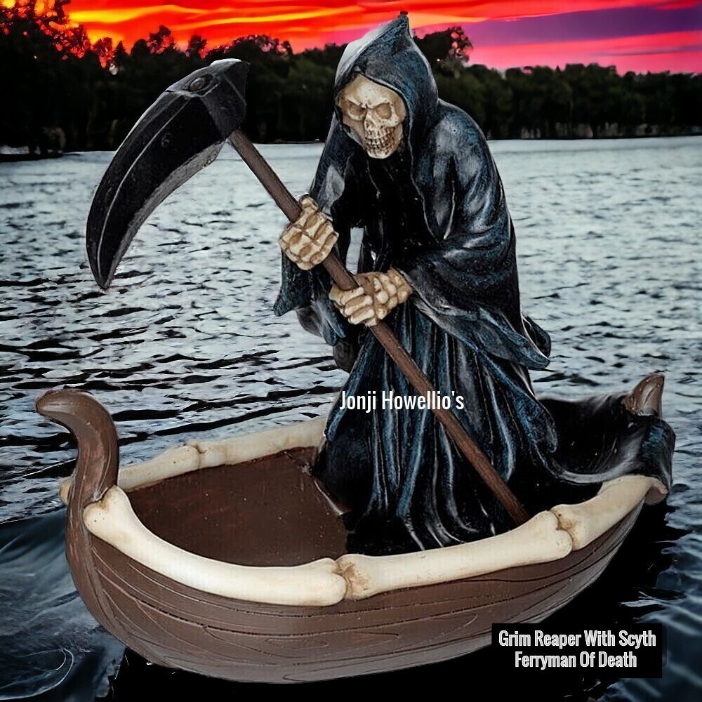 Grim Reaper Gothic Ornament Ferryman Of Death Figurine Pagan Wiccan Horror Death